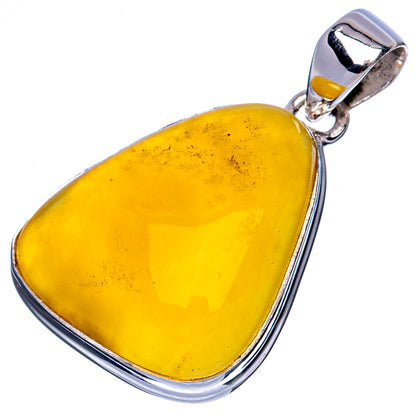 Sterling silver amber pendant with large teardrop yellow amber cabochon