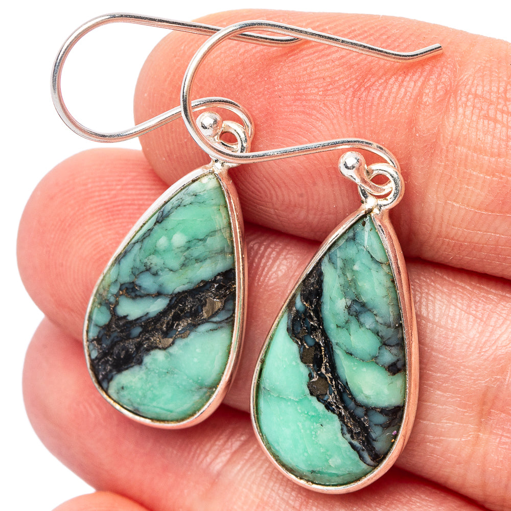 Sterling silver variscite teardrop earrings, turquoise stones in drop settings