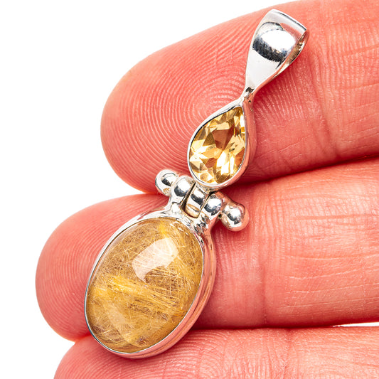 Rutilated Quartz, Citrine Pendant 1 3/8" (.925 Sterling Silver)