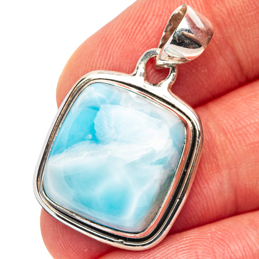 Sterling silver Larimar pendant with oval blue stone and top bail