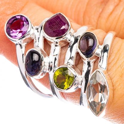 Amethyst, Ruby, Tanzanite, Peridot, White Quartz Ring Size 7.25 (925 Sterling Silver) R142643