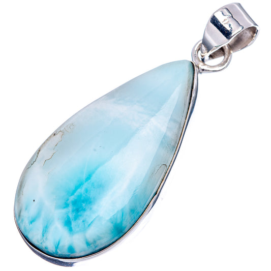 Larimar teardrop pendant, .925 sterling silver bezel and loop bail, blue stone