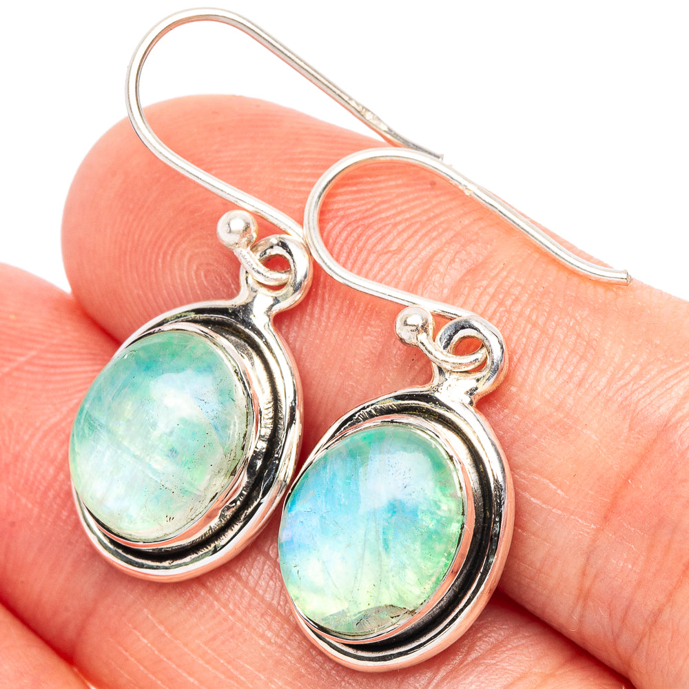 Green Moonstone Earrings 1 1/8" (925 Sterling Silver) E2639