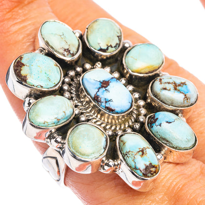 Rare Golden Hills Turquoise Native Style Ring Size 8 Adjustable (.925 Sterling Silver)