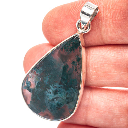 Green Moss Agate Pendant 1 3/4" (.925 Sterling Silver)