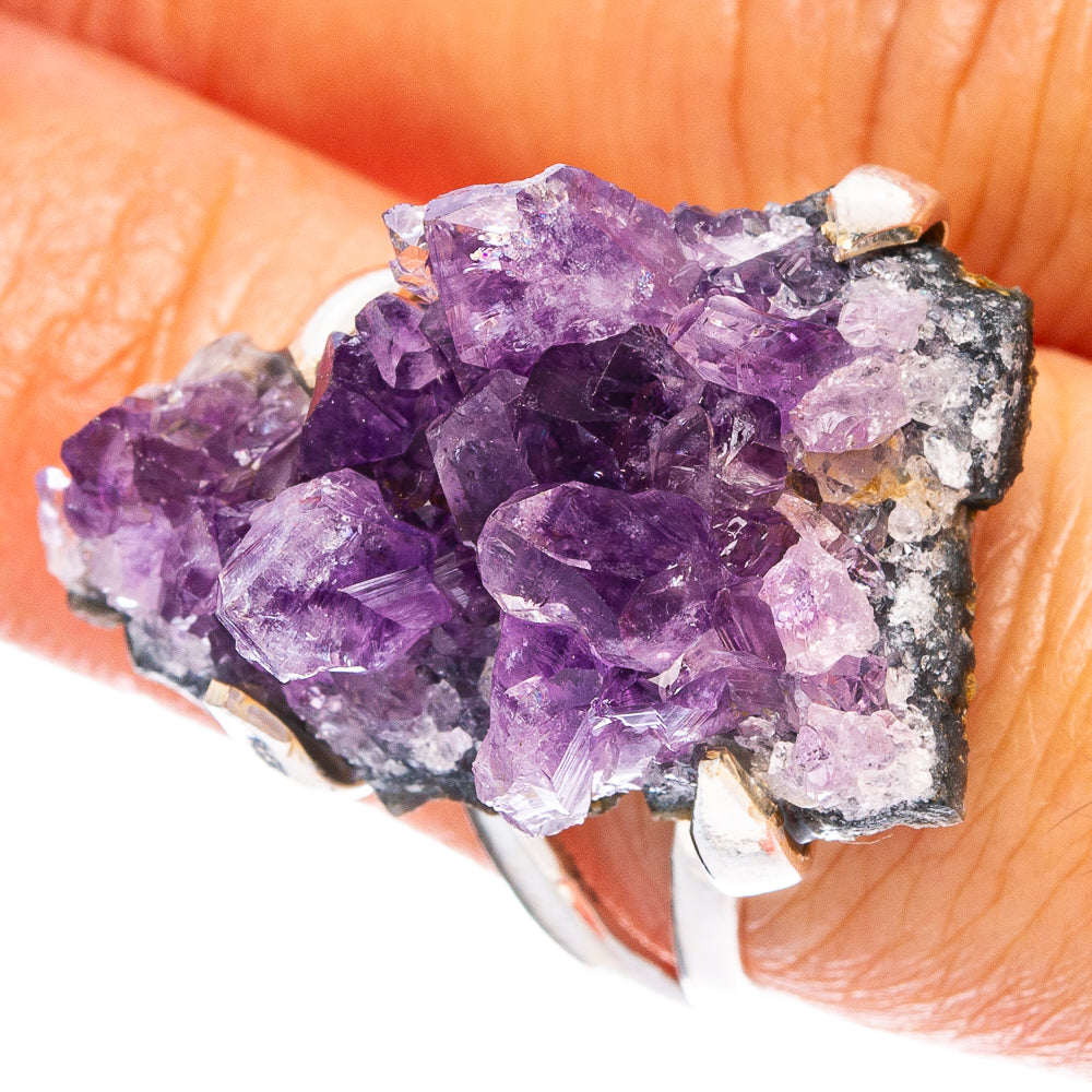Amethyst Crystal 925 Sterling Silver Ring Size 7.75 (925 Sterling Silver) R6372