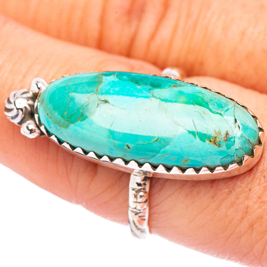 Turquoise oval cabochon ring in .925 sterling silver with scalloped bezel