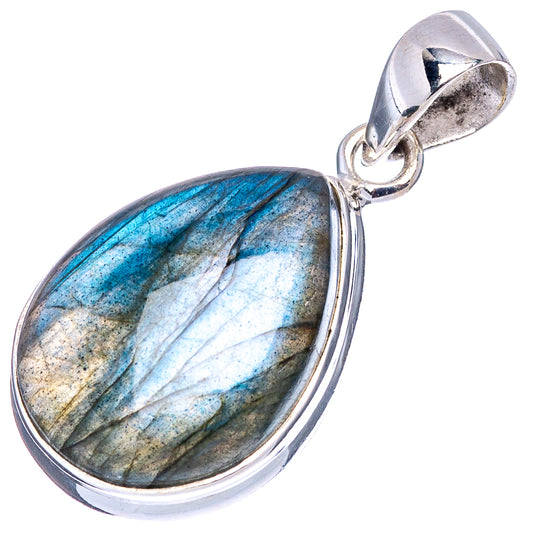 Teardrop labradorite pendant in .925 sterling silver, blue-gray iridescent stone