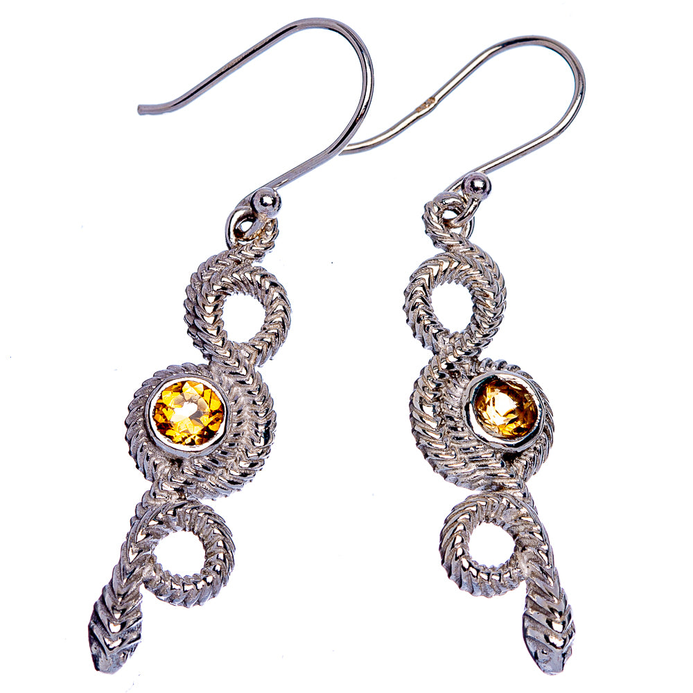 Faceted Citrine Snake Earrings 1 3/4" (925 Sterling Silver) E433272