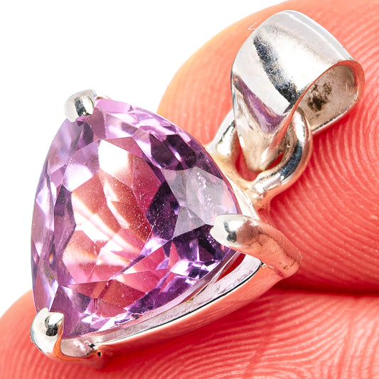 Faceted amethyst dainty pendant with sterling silver bezel and prongs, close-up