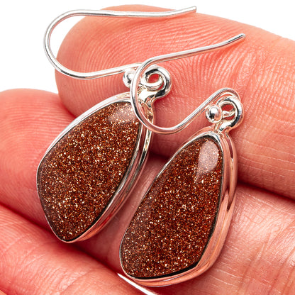 Goldstone Earrings 1 3/8" (.925 Sterling Silver)