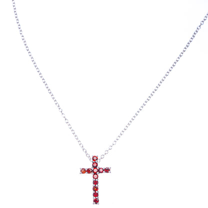 Garnet Cross Necklace 18" (925 Sterling Silver) N90069