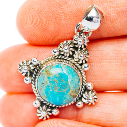 Southwestern Style Kingman Turquoise Pendant 1 3/8" (.925 Sterling Silver)