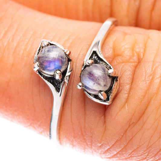 Sterling silver moonstone ring with oval cabochon and scalloped prong bezel