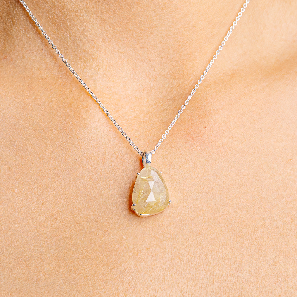 Rutilated Quartz Necklace 16 to 18" (.925 Sterling Silver)