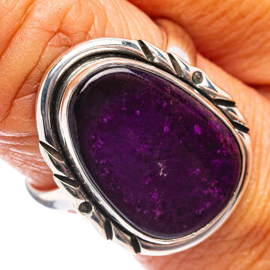 Oval purple sugilite gemstone in ornate .925 sterling silver ring, size 9