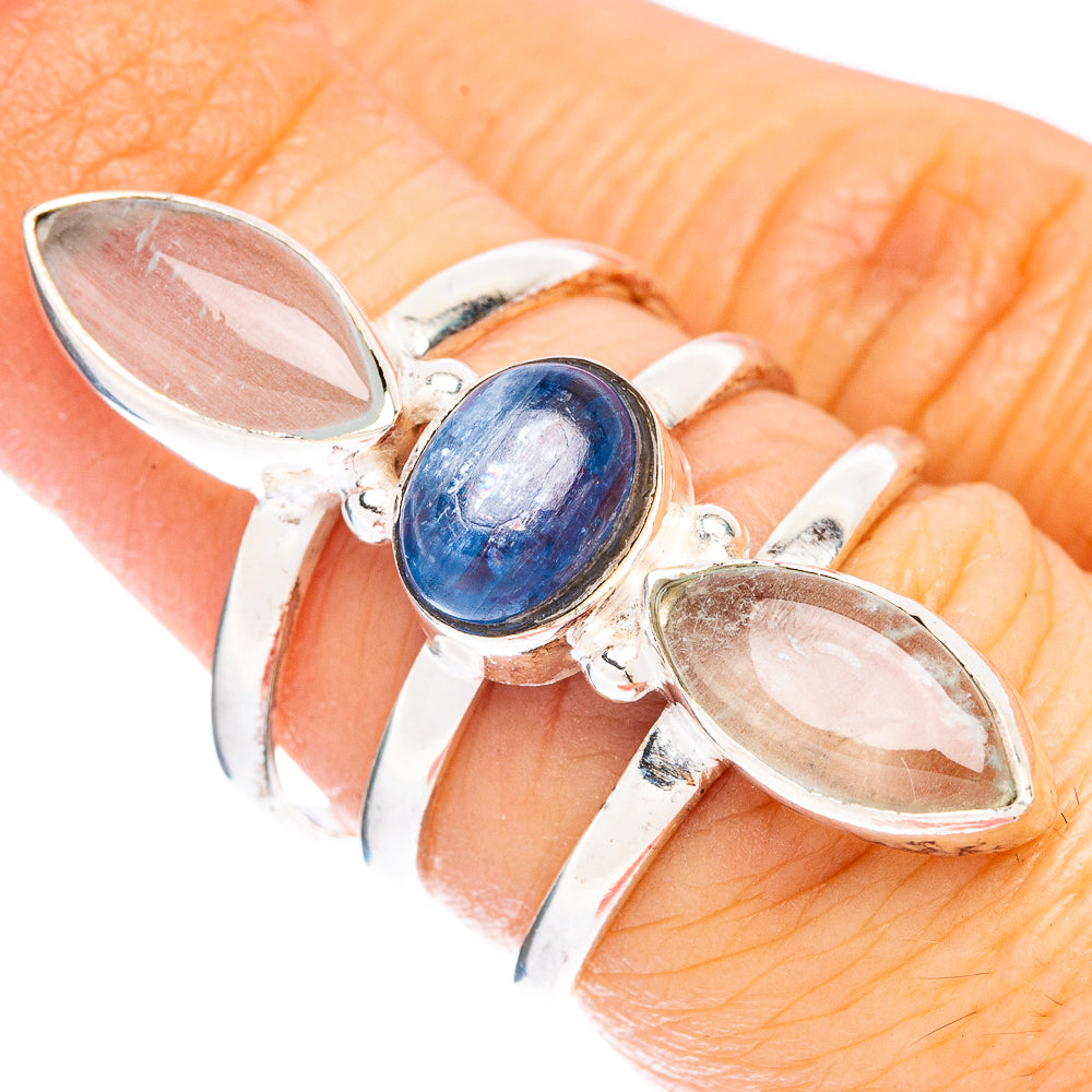 Sterling silver aquamarine ring with oval blue stone and marquise side stones, size 6
