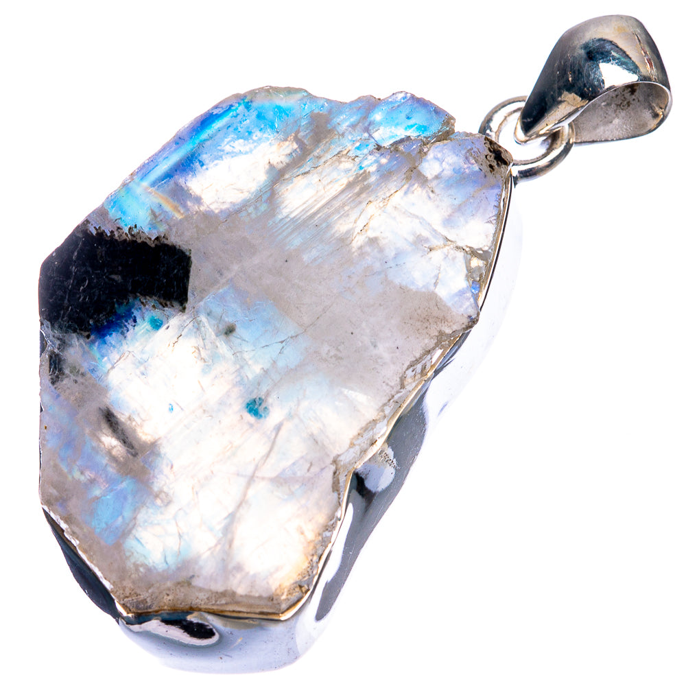 Raw Rainbow Moonstone Pendant 1 3/4" (925 Sterling Silver) P39351