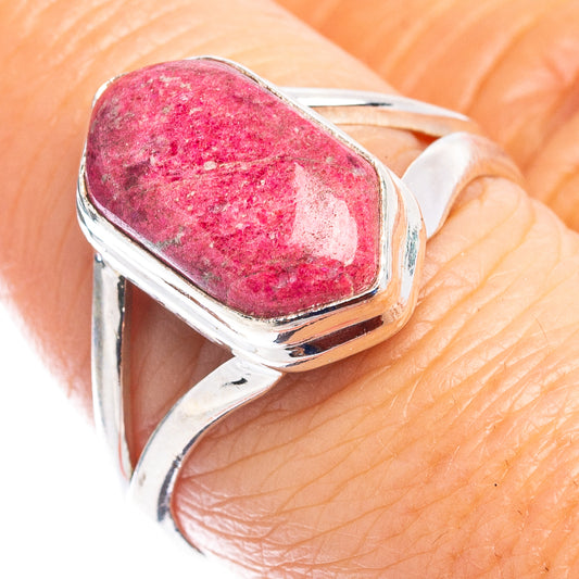 Sterling silver thulite ring with oval pink stone, size 8.25
