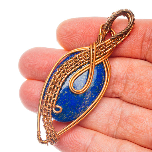 Lapis Lazuli Wire Wrap Pendant 2 3/4" (Copper)