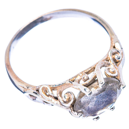 925 sterling silver labradorite ring, oval dark stone bezel and decorative side setting