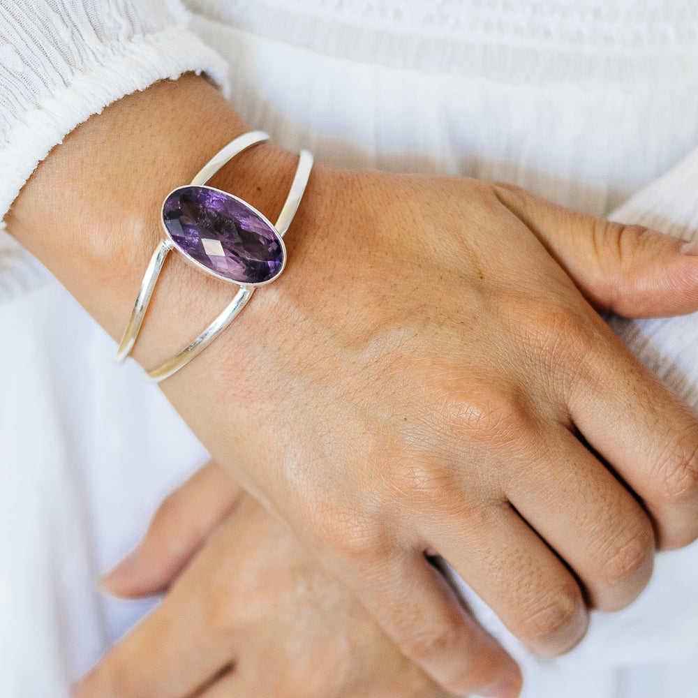 Amethyst Cuff Bracelet (925 Sterling Silver) BR90266
