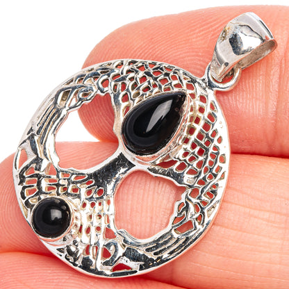 Black Onyx Pendant 1 1/4" (925 Sterling Silver) P40299
