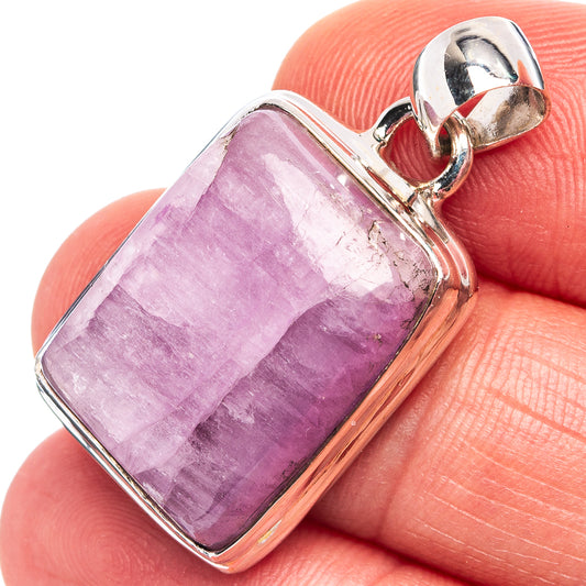 Kunzite pendant with rectangular purple-pink gemstone in .925 sterling silver bezel