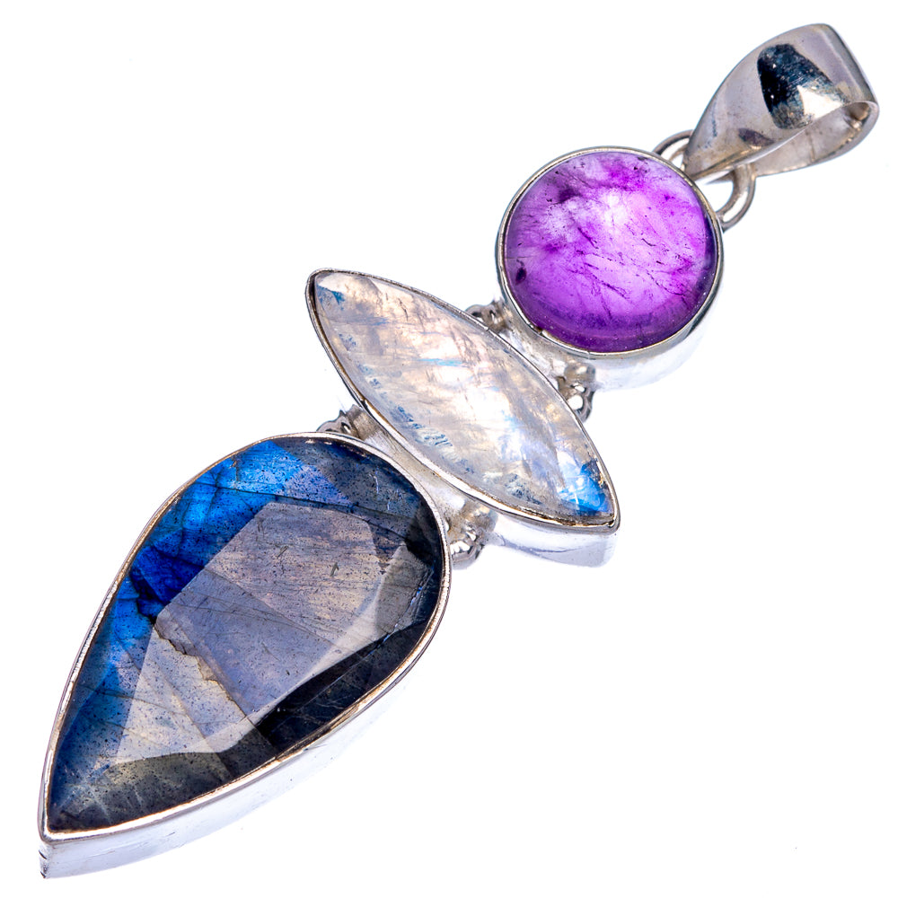 Labradorite, Rainbow Moonstone, Amethyst Pendant 2 1/8" (925 Sterling Silver) P39781