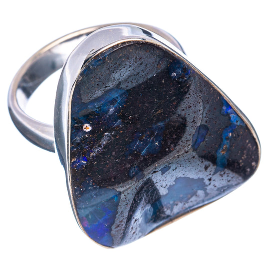 Sterling silver boulder opal ring, teardrop setting with dark blue gemstone