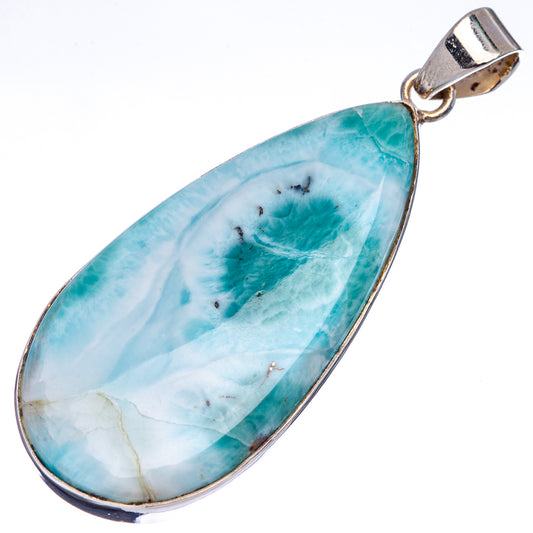 Larimar teardrop pendant with blue-green stone in sterling silver bezel bail