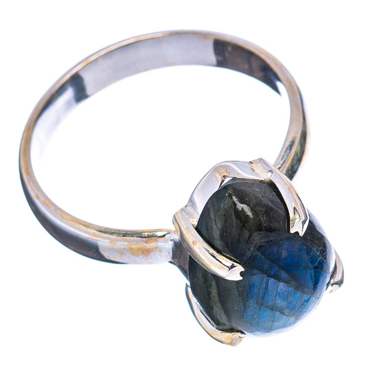 Sterling silver labradorite ring, round band with black-blue teardrop stone bezel