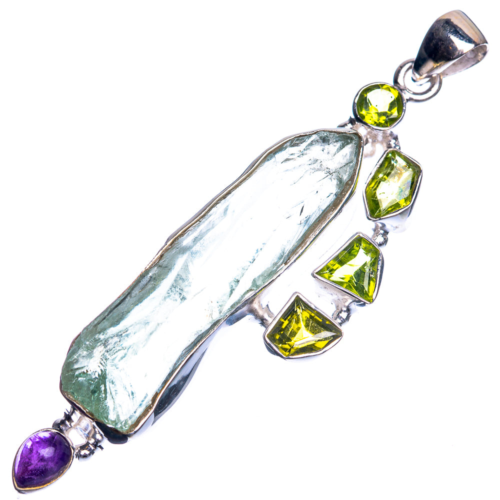 Large Rough Green Amethyst, Peridot, Amethyst 925 Sterling Silver Pendant 2 3/4"