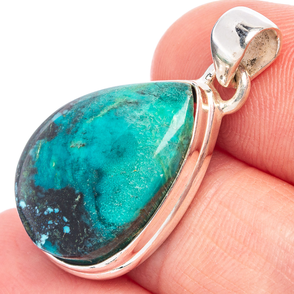 Turquoise teardrop pendant with sterling silver bezel and bail