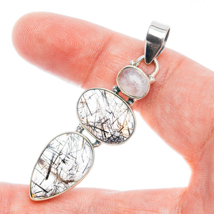 Premium Tourmalinated Quartz, Rainbow Moonstone Pendant 2 3/8" (.925 Sterling Silver)