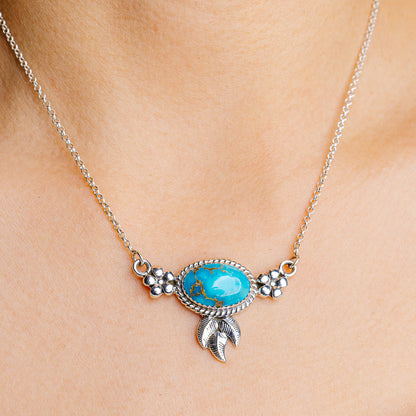 Sonoran South Hill Turquoise Native Style Necklace 16 to 18" (.925 Sterling Silver)