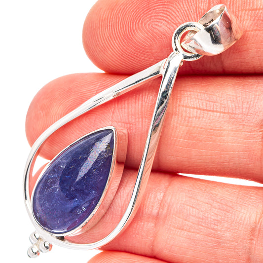 Sterling silver teardrop tanzanite pendant with blue gemstone and top bail loop