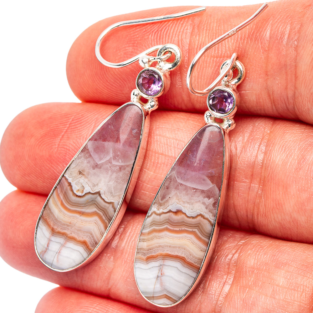 Premium Amethyst Agate, Amethyst Earrings 2" (.925 Sterling Silver)