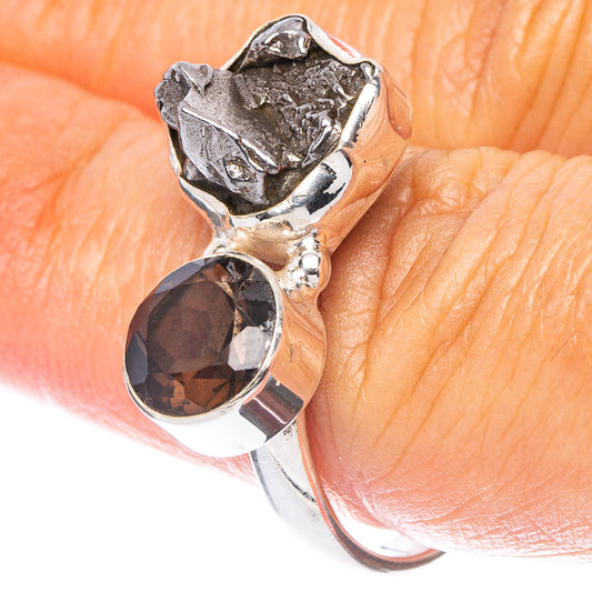 Rare Meteorite, Smoky Quartz Ring Size 8 (925 Sterling Silver) R6892