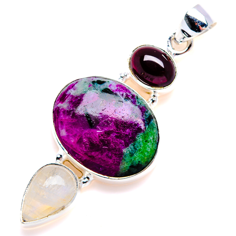 Ruby Zoisite, Garnet, Rainbow Moonstone Pendant 2" (925 Sterling Silver) PD38112
