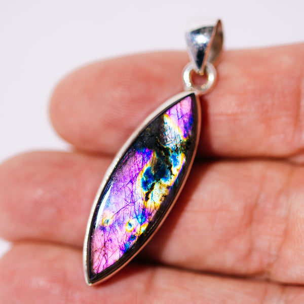 Purple Labradorite Pendant 1 3/4" (.925 Sterling Silver)