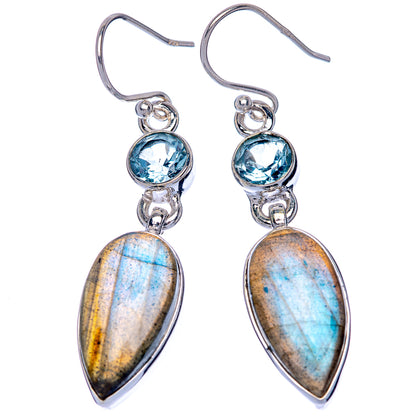 Labradorite, Blue Topaz Earrings 1 7/8" (925 Sterling Silver) E433041