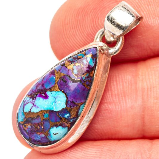 Teardrop turquoise inlay pendant with purple copper stone and .925 sterling silver bail