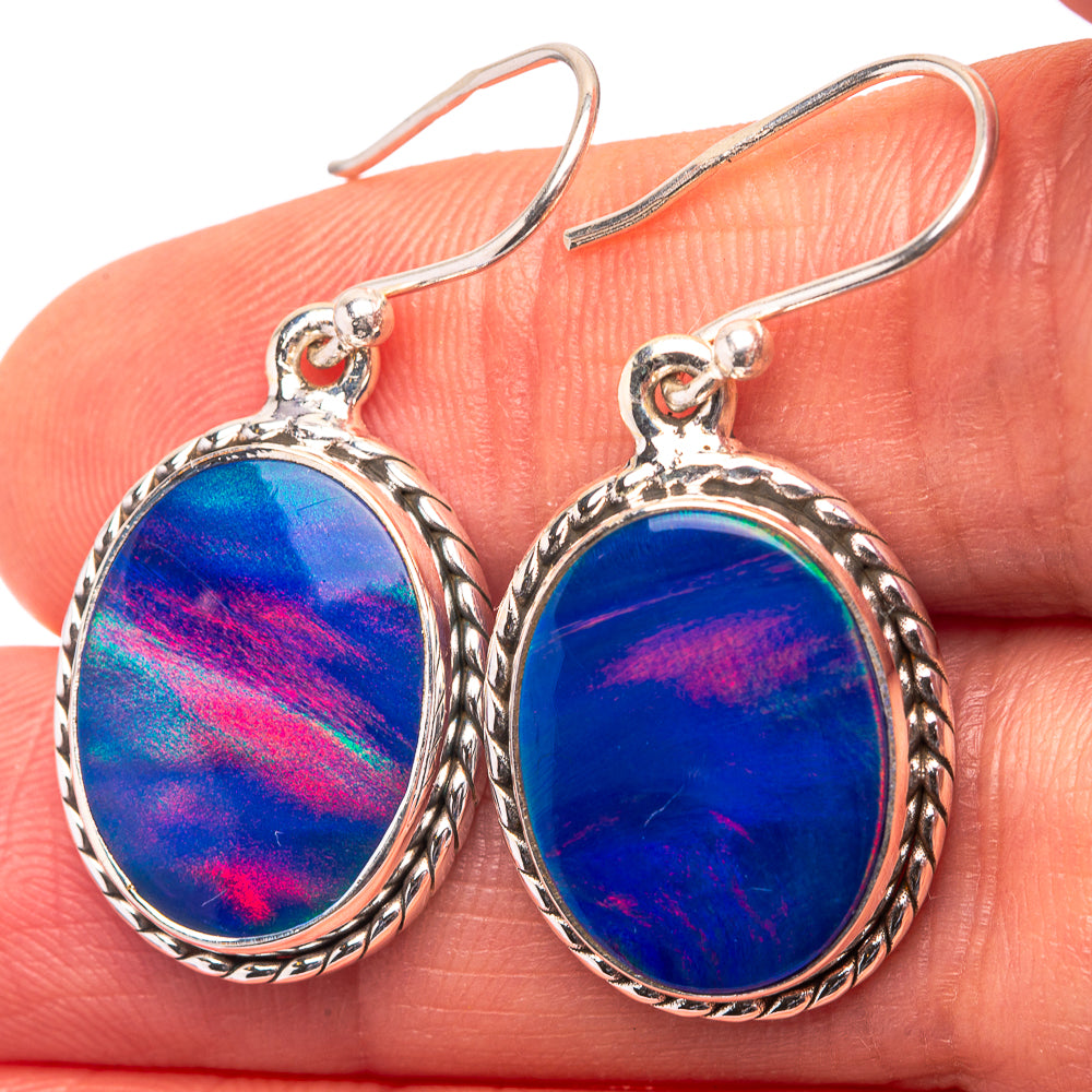 Aura Opal 925 Sterling Silver Earrings 1 3/8" (925 Sterling Silver) EARR432214