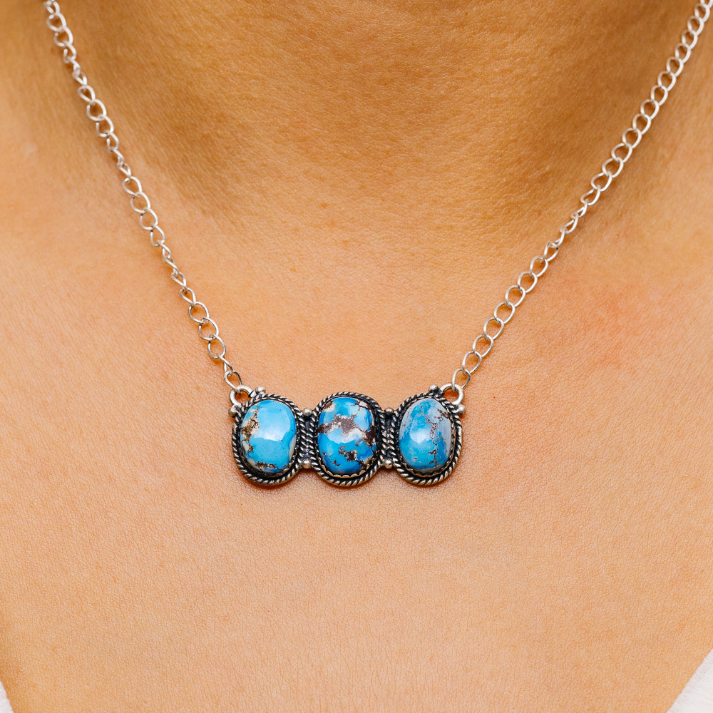 Southwestern Style Golden Hills Turquoise Necklace 19" (.925 Sterling Silver)