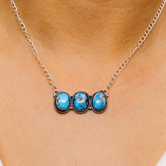 Southwestern Style Golden Hills Turquoise Necklace 19" (.925 Sterling Silver)