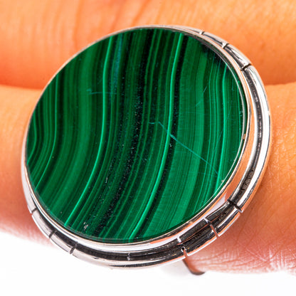 Large Malachite Coin Ring Size 8.5 (925 Sterling Silver) R141227