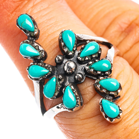 Turquoise inlay flower ring with teardrop stones on .925 sterling silver band