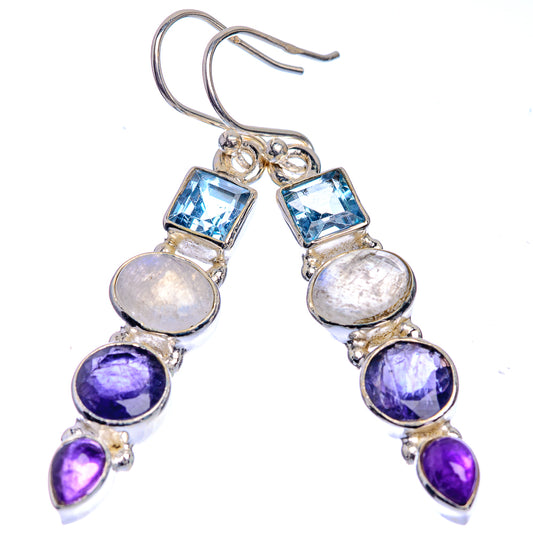 Rainbow Moonstone, Tanzanite, Amethyst, Blue Topaz Earrings 1 7/8" (925 Sterling Silver) E432990