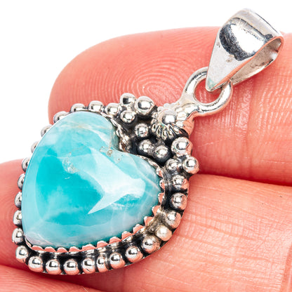 Larimar Heart Pendant 1 3/8" (925 Sterling Silver) P41753